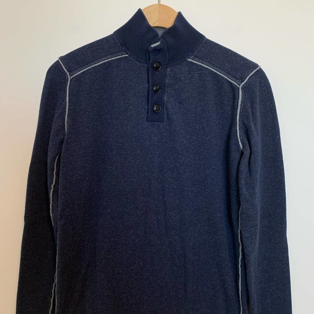 Sundance Mens Long Sleeve Sweater Shirt Size Small Navy Blue Button - Picture 2 of 15